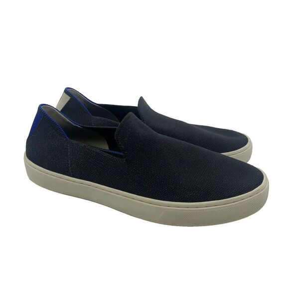 Rothys The Original Slip On Sneaker Black Soild Fabric Blue White Strip Womens 9 - Picture 1 of 15